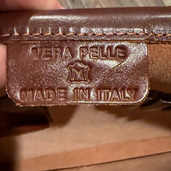 Vera Pelle Brown Italian Leather Briefcase Laptop Messenger Book Bag - Picture 9 of 11